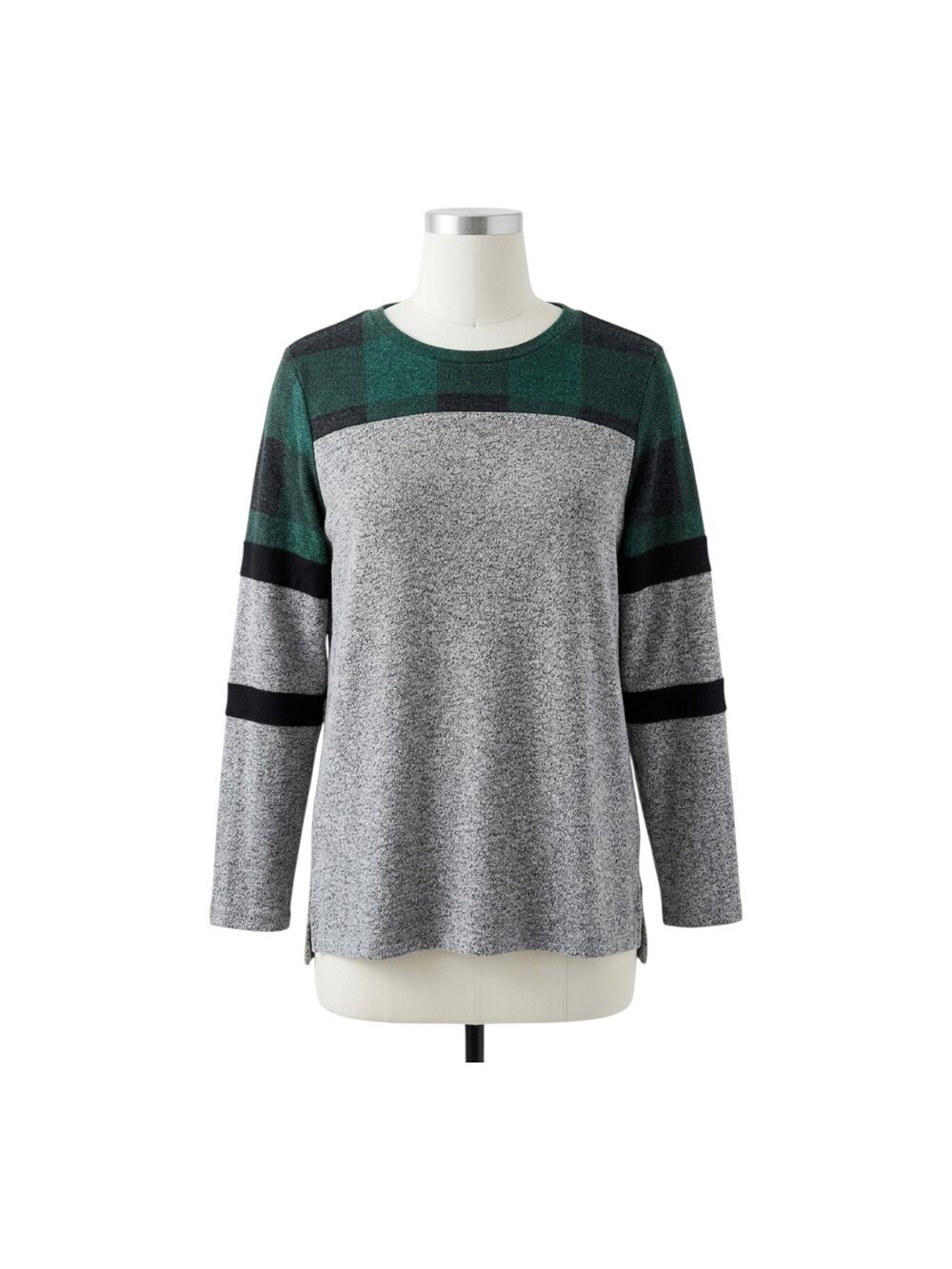 Maurices L Green Plaid Colorblock Gray Lightweight Knit Sweater Large
